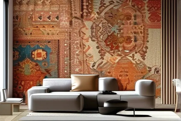 现代客厅中保养良好的墙纸,展示其纹理和色彩