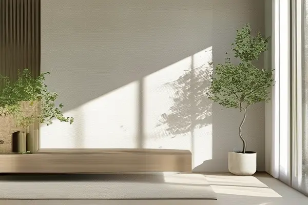 现代客厅浅色花纹墙纸效果图