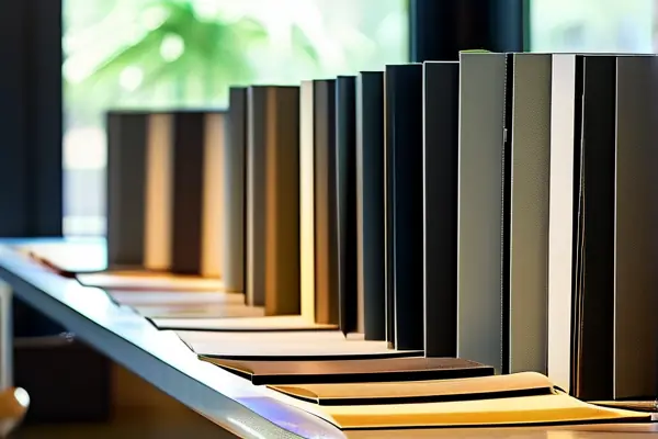 多种墙纸样品展示在装修店内