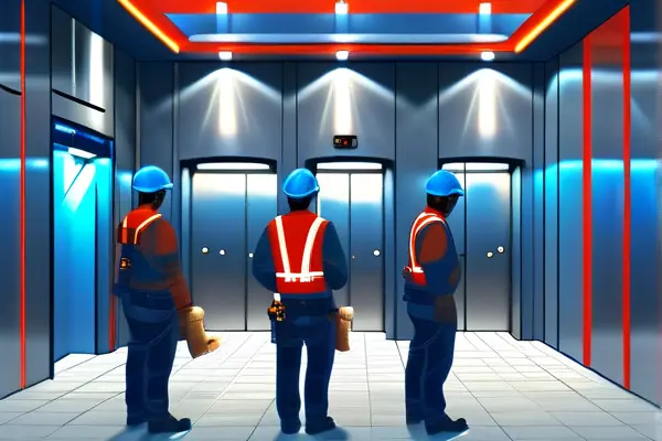 专业电梯间施工验收团队在现场检查