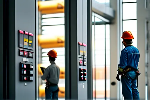 专业团队在小区电梯内进行施工验收工作