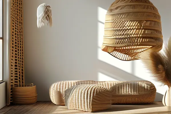 自然风格客厅中的精美草帘装饰