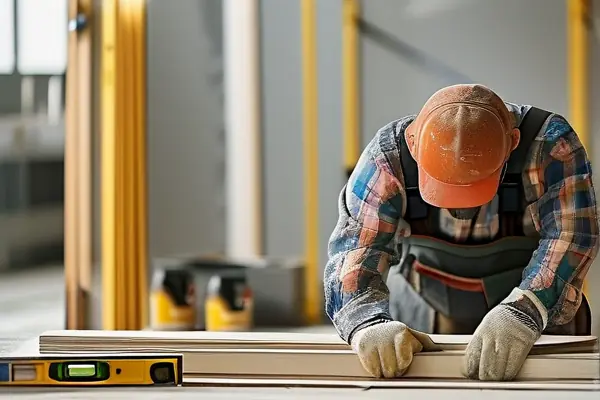 装修工人测量墙面