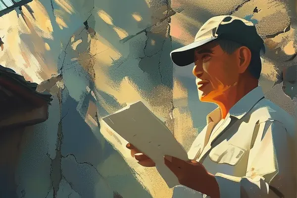 业主与工作人员讨论房屋评估单