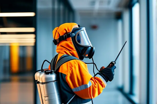 专业团队在办公楼内进行甲醛治理工作