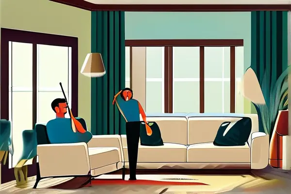 家庭使用甲醛检测仪在新装修的客厅中进行空气质量检测