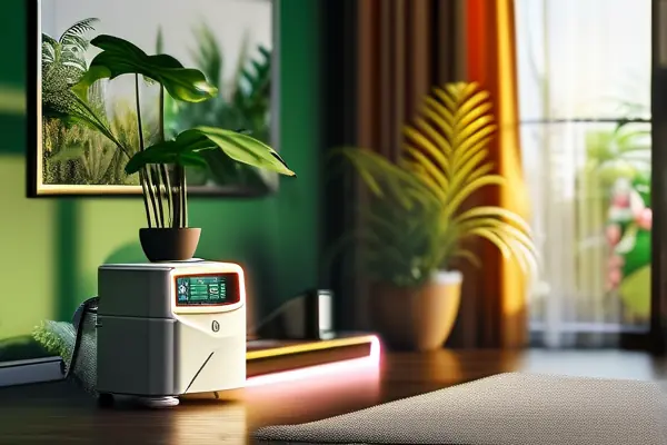 家庭使用甲醛检测仪在新装修客厅中进行空气质量检测