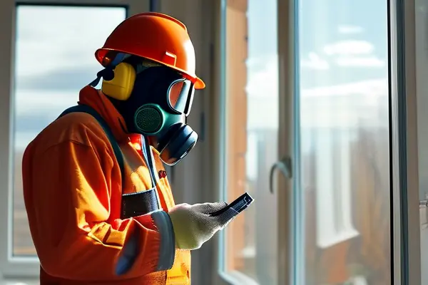 专业人员使用检测仪测量新装修客厅甲醛含量