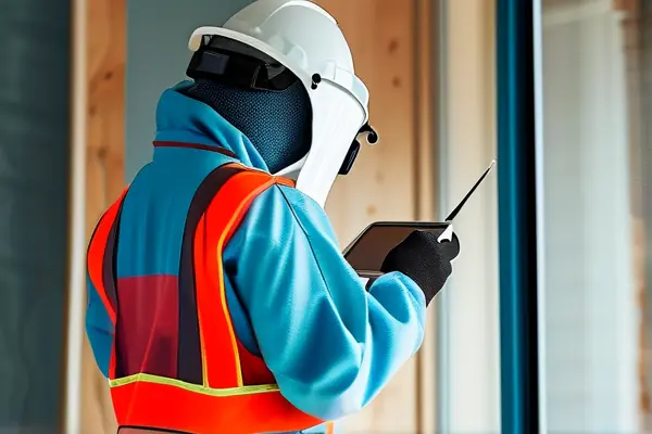 专业人员在新房中使用数字检测仪测量甲醛含量