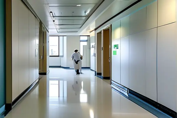医院装修现场工人安装环保板材