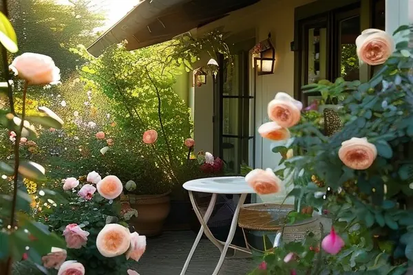 浪漫花园式家居中的月季花盛开场景