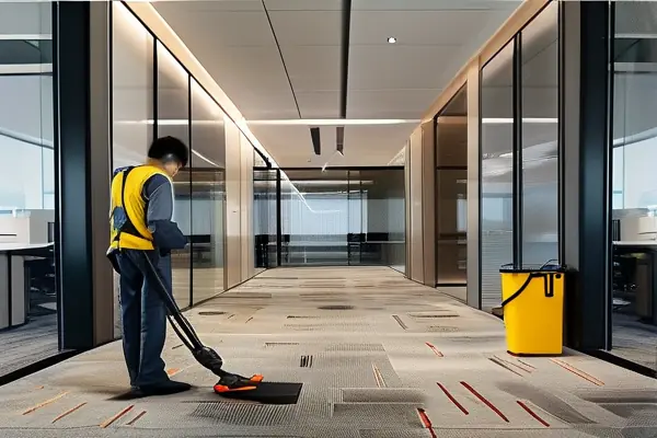专业人员在办公室清洗地毯