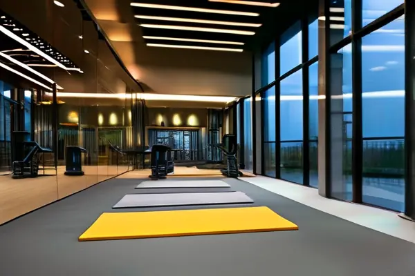 健身房内铺设的多种材质地毯实景展示